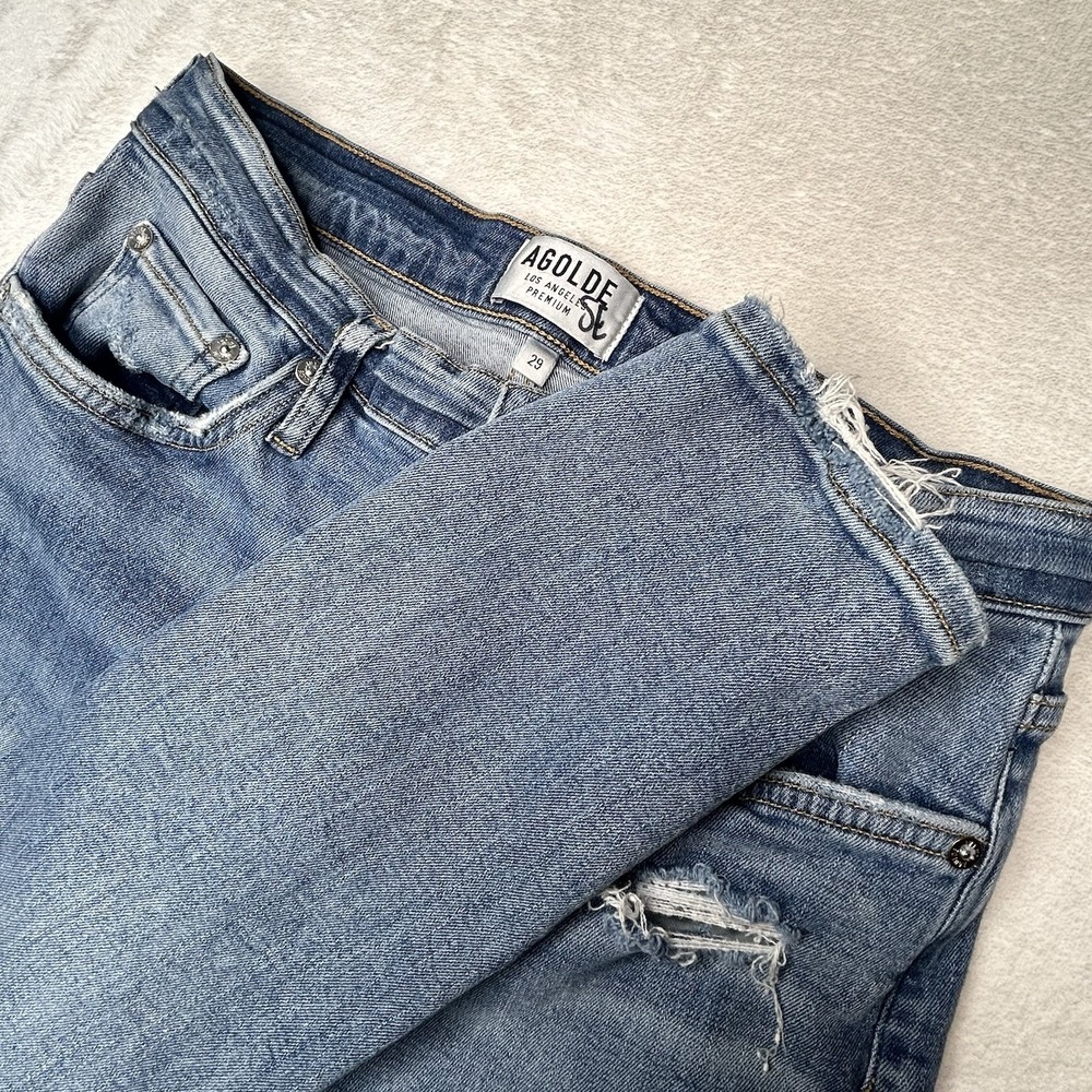 Agolde Distressed Ripped Sophie Skinny Denim Jeans Womens 29 Stretch A-003 B-843